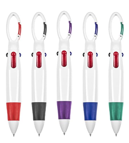 YYaaloa 4-in-1-Kugelschreiber mit mehrfarbiger Tinte, 1,0 mm, einziehbare Stifte mit Karabiner-Clip, Schlüsselanhänger, für Erwachsene, Krankenschwestern, Geschenk-Stifte (mehrfarbig, 5 Stück) von YYaaloa
