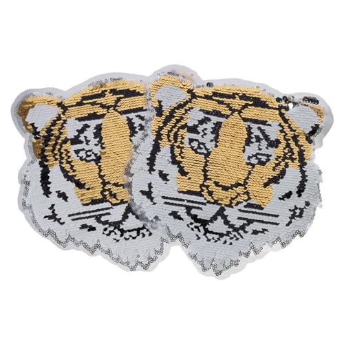 YYlingx 2 Stück Pailletten-Stickerei-Aufnäher, Tiger-Pailletten, bestickt, Perlenaufnäher für DIY von YYlingx