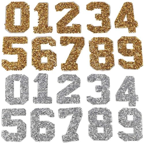 YYlingx 20 Stück Strass-Aufnäher, 0–9, Glitzer-Zahlen, bestickt, zum Aufnähen, dekorative Applikationen für Jacken, Kleidung, DIY von YYlingx