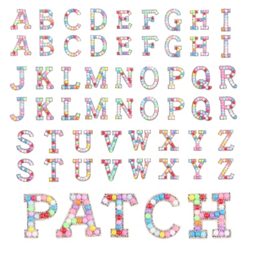 YYlingx 52 Stück bunte Kunstperlen, Buchstaben, zum Aufbügeln, Glitzer, Kunstperlen, Strass, A-Z, Buchstaben, zum Aufnähen, englische Aufnäher, Alphabet-Applikation, Dekoration für Kleidung, Taschen, von YYlingx