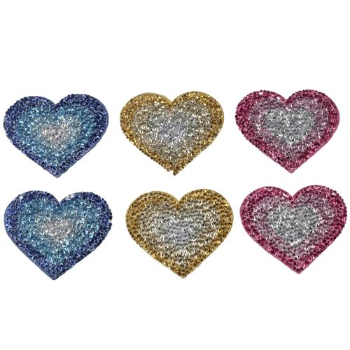 YYlingx 6 x herzförmige Strass-Aufnäher, 3 Farben, Strass-Aufnäher, zum Aufnähen, dekorative Applikationen für Jacken, Kleidung, DIY von YYlingx
