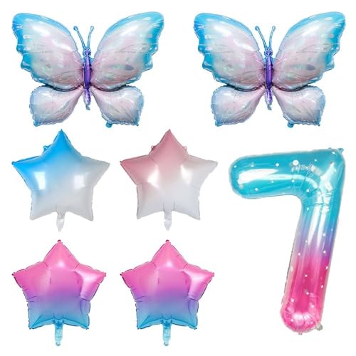 YYlingx 7-teiliges Schmetterlings-Themen-Ballon-Set, Farbverlauf, bunte Schmetterlingsform, Sternballon Nummer 7, Geburtstagsdekorationen YYlingx 7-teiliges Schmetterlings-Themen-Ballon-Set, Farbverlauf, bunte Schmetterlingsform, Sternballon Nummer 7, Geburtstagsdekorationen von YYlingx