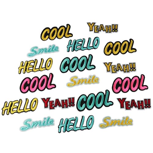 YYlingx Aufnäher zum Aufbügeln mit englischen Buchstaben, lustiger Buchstabe "Cool,Hello, Smile,Yeah", zum Aufnähen, geeignet für Kleidung, Jacken, Hüte, Jeans, Accessoires, 18 Stück YYlingx Aufnäher zum Aufbügeln mit englischen Buchstaben, lustiger Buchstabe "Cool,Hello, Smile,Yeah", zum Aufnähen, geeignet für Kleidung, Jacken, Hüte, Jeans, Accessoires, 18 Stück von YYlingx