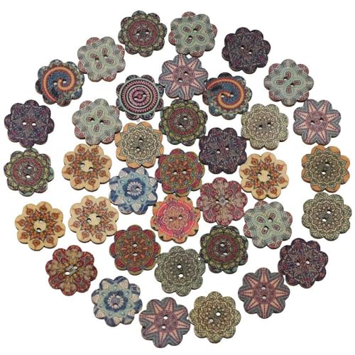 YYlingx Holzknöpfe mit Blumenmotiv, 1,9 cm, zufällige Farbauswahl, gemischt, bunt, 2 Löcher, Knöpfe für Bastelarbeiten, Nähen, Kleidung, Zubehör, 100 Stück YYlingx Holzknöpfe mit Blumenmotiv, 1,9 cm, zufällige Farbauswahl, gemischt, bunt, 2 Löcher, Knöpfe für Bastelarbeiten, Nähen, Kleidung, Zubehör, 100 Stück von YYlingx
