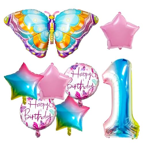 YYlingx Luftballons mit Schmetterlings-Design, Sterne, Nummer 1, Partyzubehör, Geburtstagsdekoration, 8 Stück YYlingx Luftballons mit Schmetterlings-Design, Sterne, Nummer 1, Partyzubehör, Geburtstagsdekoration, 8 Stück von YYlingx