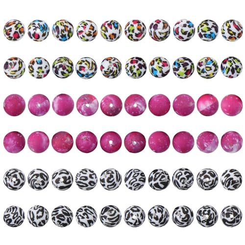 YYlingx Silikonperlen, 15 mm, runde bunte Silikonperlen für Armbänder, Halsketten, Ohrringe, Schmuck, DIY, Basteln, 60 Stück (3 Farben) von YYlingx
