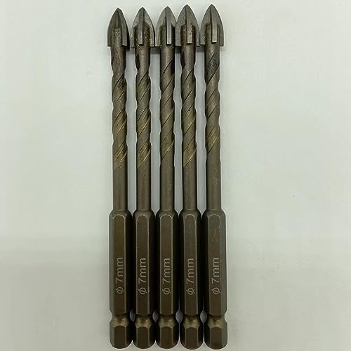 1/3/4/5/7/8 stücke 3-12mm Kreuz Hex Fliesen Bohrer Bits Set for Glas Keramik Beton Loch Opener Ziegel Harte Legierung Dreieck Bit Tool Kit(5pcs 7mm) von YZADSXCL
