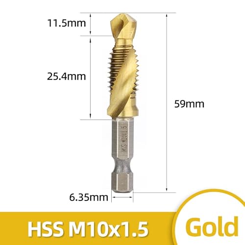 1/6 stücke M3-M10 Hss Titan Überzogene Gewindebohrer Senker Entgraten Set High Speed ​​Compound Schraube Gewinde Bits Hand Werkzeuge(Gold M10x1.5) von YZADSXCL