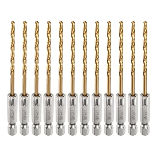 12 Stück Titan-Spiralbohrer, Schnellwechsel-M35, Schnellarbeitsstahl, 1/4-Zoll-Sechskantschaft, for Holz, Kunststoff, Stahl, Kupfer, Aluminium(Style E) von YZADSXCL