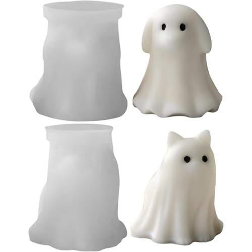 Halloween-Kerzenformen, niedlicher 3D-Geist, Katze und Hund, Silikon-Gieß-Set für Kerzen, Seife und Harz, DIY-Epoxid-Formen für Halloween-Dekoration und DIY-Geschenke von YZBBSH