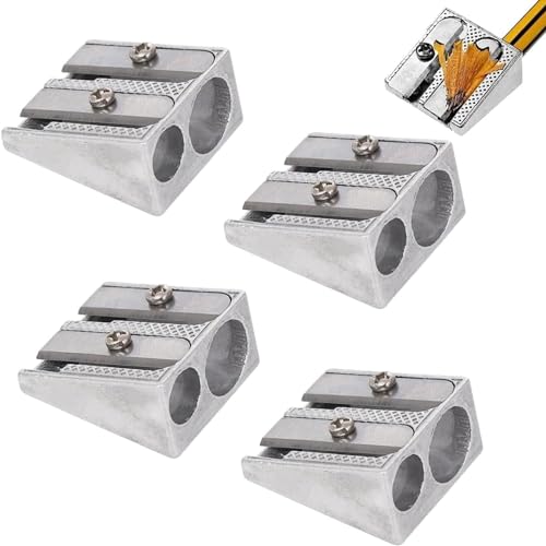 Magnesium-Bleistiftspitzer, Bleistiftspitzer, Magnesium, 2-Loch-Magnesium-Bleistiftspitzer, Make-up-Bleistiftspitzer für Schulen, Büros, Kunstprojekte (4 Stück) von YZBBSH