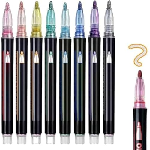 YZBBSH Illuminateupon Marker Stifte für Highlight, Illuminateupon Magische Stifte, Double Line Glitter Pens zum Zeichnen, Kritzeln, Journaling, DIY Kartenherstellung & Basteln (8 Stück) von YZBBSH