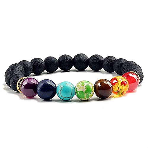 YZDKJ Charm männer Chakra armbänder Frauen schmuck Lava Stein grün agates beschmutzte perlen Quarz armreifen elastische Armband weibliche zubehör (Metal Color : Style 3) von YZDKJ