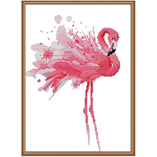 YZDKJ Handarbeit, DIY Kreuzstich, Set für Stickerei Kit, Traum Flamingo Vogel Druck Muster Kreuzstich Hochzeit Geschenk Home Decor (Color : A, Size : 11ct Printed Canva) von YZDKJ