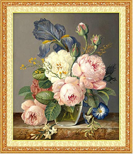 YZDKJ Needlework, DIY-Kreuz-Stich, Sets for die Stickerei-Kits, Pfingstrosen-Blumen-Muster-Ölgemälde-Kreuz-Stitching, Wand Hauptdecro von YZDKJ