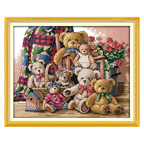 YZDKJ Weihnachten Bear Family Ökologische Baumwolle chinesische Stickpackungen 14CT Printed DIY Dekoration for Haus-Geschenk (Cross Stitch Fabric CT Number : Printed, Size : 14CT 46X37 cm) von YZDKJ