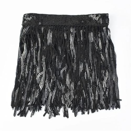 1/2 Yards 14 cm Quaste Fransen Spitzenbesatz Band Bunte Pailletten Spitze DIY Handgemachte Tanzaufführung Kleidung Nähzubehör für DIY-Handarbeiten und Nähen(Black,14cm-1Yard) von YZDKR