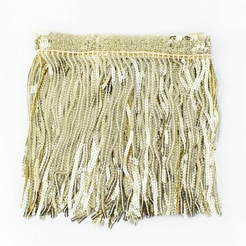 1/2 Yards 14 cm Quaste Fransen Spitzenbesatz Band Bunte Pailletten Spitze DIY Handgemachte Tanzaufführung Kleidung Nähzubehör für DIY-Handarbeiten und Nähen(Gold,14cm-1Yard) von YZDKR