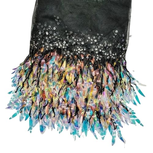 1–4 Yards 15 cm Pailletten-Quasten-Spitzenfransen for Nähen, Netz-Spitzenbesatz, Hochzeitskleid, Stoff, Kleidung, Bänder, DIY, Bekleidungszubehör für DIY-Handarbeiten und Nähen(Black,15cm-2Yards) von YZDKR