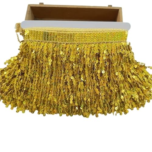 10 Meter Pailletten-Quasten-Fransenbesatz, Spitzenband, Kleid, 15 cm breit, Kleidung, Dekoration, Zubehör, DIY, Bekleidung, Nähzubehör für DIY-Handarbeiten und Nähen(Gold) von YZDKR