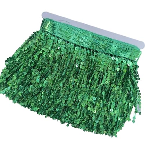 10 Meter Pailletten-Quasten-Fransenbesatz, Spitzenband, Kleid, 15 cm breit, Kleidung, Dekoration, Zubehör, DIY, Bekleidung, Nähzubehör für DIY-Handarbeiten und Nähen(Green) von YZDKR