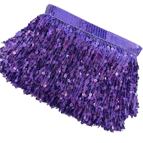 10 Meter Pailletten-Quasten-Fransenbesatz, Spitzenband, Kleid, 15 cm breit, Kleidung, Dekoration, Zubehör, DIY, Bekleidung, Nähzubehör für DIY-Handarbeiten und Nähen(PURPLE) von YZDKR