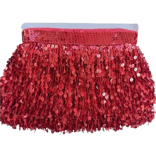 10 Meter Pailletten-Quasten-Fransenbesatz, Spitzenband, Kleid, 15 cm breit, Kleidung, Dekoration, Zubehör, DIY, Bekleidung, Nähzubehör für DIY-Handarbeiten und Nähen(Red) von YZDKR