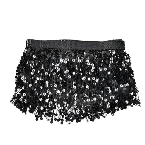 10 Yards 16 cm Pailletten Quaste Perlen Fransenbesatz Dekoration Spitzenband Fransen Lateinisches Kleid Kleidungsstück Besatz Zubehör für DIY-Handarbeiten und Nähen(Black2) von YZDKR