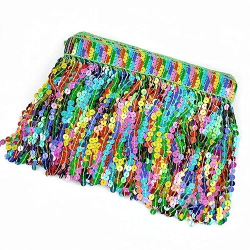 10 Yards Quaste Spitze bestickt Pailletten Fransen for Nähen ethnische Spitzenbesätze Band Latin Dance Kleidung Rock Besatz Zubehör für DIY-Handarbeiten und Nähen(Green) von YZDKR