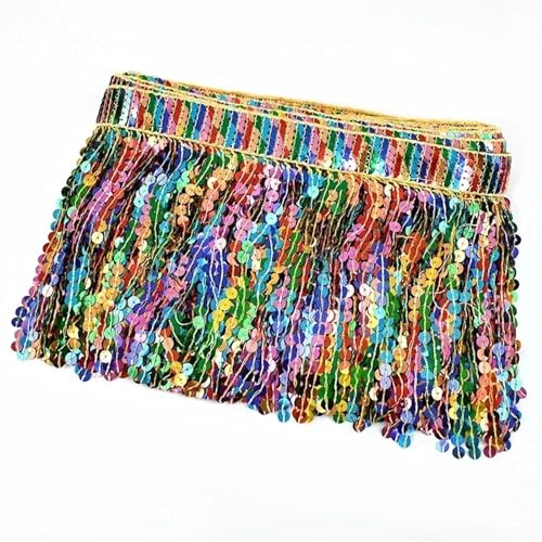 10 Yards Quaste Spitze bestickt Pailletten Fransen for Nähen ethnische Spitzenbesätze Band Latin Dance Kleidung Rock Besatz Zubehör für DIY-Handarbeiten und Nähen(Yellow) von YZDKR
