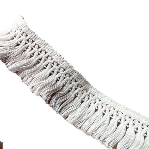 5 Yard weiß gewebtes Band Quaste Spitze Gurtband Baumwollfaden 3, cm breit Spitzenstoff Quastenbesatz Vorhänge Dekoration Bekleidungszubehör für DIY-Handarbeiten und Nähen(White) von YZDKR