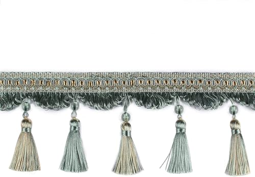 6 mt/los 9 cm Breite Vorhang Fringe Quaste Trim Spitze Zubehör Dekorative Kleidung DIY Nähen Stoff Gurtband Perle Quasten spitze für DIY-Handarbeiten und Nähen(Aquamarine,6m) von YZDKR