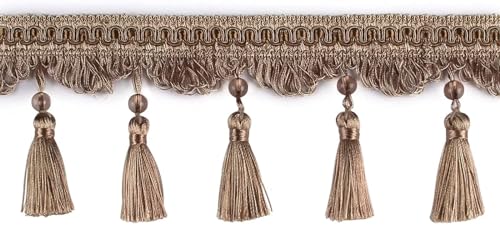 6 mt/los 9 cm Breite Vorhang Fringe Quaste Trim Spitze Zubehör Dekorative Kleidung DIY Nähen Stoff Gurtband Perle Quasten spitze für DIY-Handarbeiten und Nähen(Coffee,2m) von YZDKR