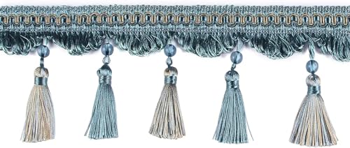 6 mt/los 9 cm Breite Vorhang Fringe Quaste Trim Spitze Zubehör Dekorative Kleidung DIY Nähen Stoff Gurtband Perle Quasten spitze für DIY-Handarbeiten und Nähen(Dark Blue,6m) von YZDKR