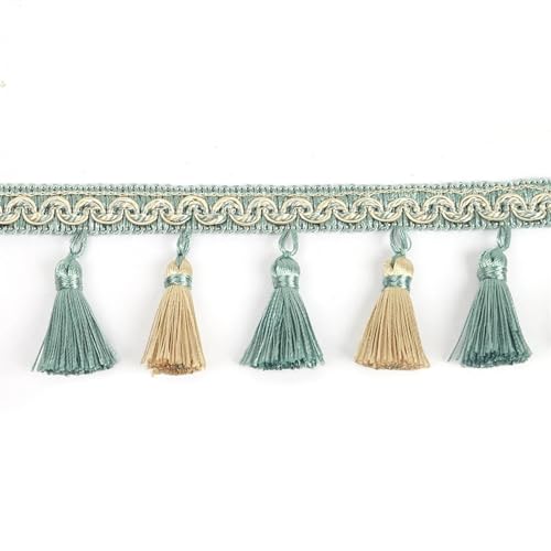 6 mt/los 9 cm Breite Vorhang Fringe Quaste Trim Spitze Zubehör Dekorative Kleidung DIY Nähen Stoff Gurtband Perle Quasten spitze für DIY-Handarbeiten und Nähen(Mix Blue Beige,2m) von YZDKR