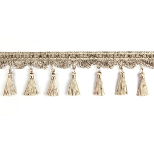 6 & 3 Meter Quasten-Spitzenstoff, Quasten-Fransenbesatz, Kristallperlenquasten, Spitze for DIY Nähen, Stoff, Vorhangzubehör, Spitzendekoration für DIY-Handarbeiten und Nähen(Beige,6M) von YZDKR