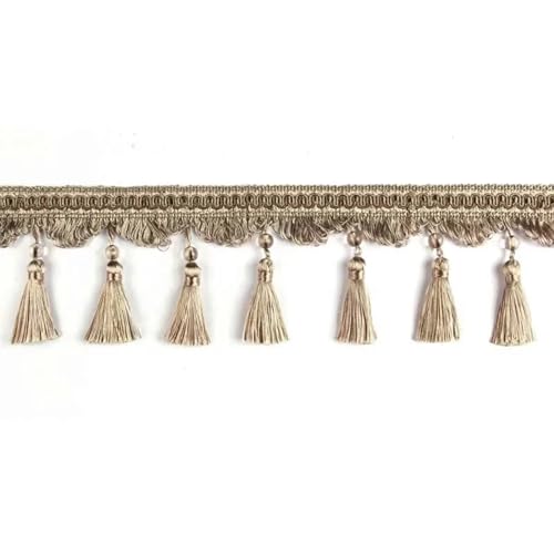 6 & 3 Meter Quasten-Spitzenstoff, Quasten-Fransenbesatz, Kristallperlenquasten, Spitze for DIY Nähen, Stoff, Vorhangzubehör, Spitzendekoration für DIY-Handarbeiten und Nähen(Coffee,3Meter) von YZDKR