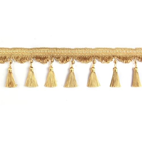6 & 3 Meter Quasten-Spitzenstoff, Quasten-Fransenbesatz, Kristallperlenquasten, Spitze for DIY Nähen, Stoff, Vorhangzubehör, Spitzendekoration für DIY-Handarbeiten und Nähen(Gold,3Meter) von YZDKR