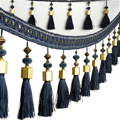 Bunter Quasten-Spitzenfransenbesatz for Vorhänge, Nähen, Besatz, Spitzenband, Heimtextilien, Dekorationszubehör für DIY-Handarbeiten und Nähen(Dark Blue,12.5cm-1Meter) von YZDKR