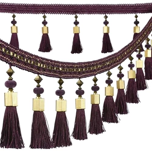 Bunter Quasten-Spitzenfransenbesatz for Vorhänge, Nähen, Besatz, Spitzenband, Heimtextilien, Dekorationszubehör für DIY-Handarbeiten und Nähen(DarkPurple,12.5cm-1Meter) von YZDKR