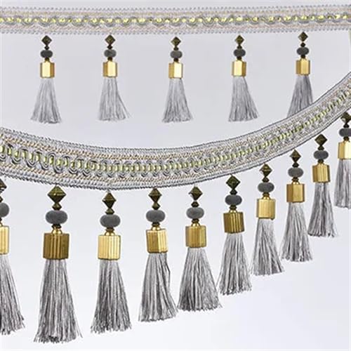 Bunter Quasten-Spitzenfransenbesatz for Vorhänge, Nähen, Besatz, Spitzenband, Heimtextilien, Dekorationszubehör für DIY-Handarbeiten und Nähen(Gray,12.5cm-1Meter) von YZDKR