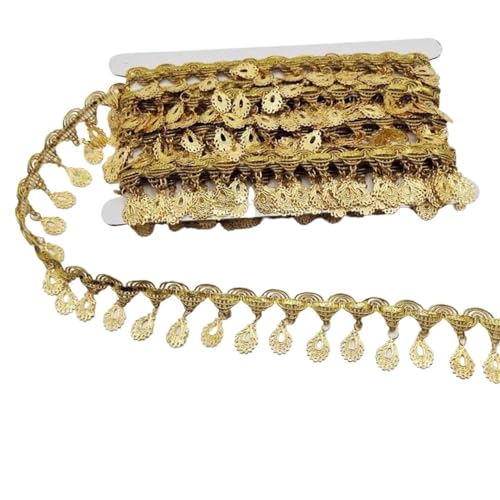 Geflochtene goldene Quaste, Spitze, Fransen, Pailletten, Paillette-Quastenband, Bühnenaufführung, Anzüge, Hochzeitskleid, Nähen, Stoffaufhänger, Fransenspitze für DIY-Handarbeiten und Nähen(D3,9Yards) von YZDKR