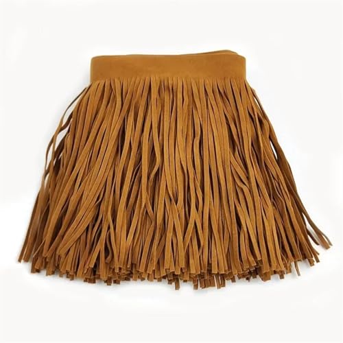 Leder Wildleder Quaste Spitze Band Fransen for Tasche Kleidung Nähzubehör Manuelle Dekoration Trim für DIY-Handarbeiten und Nähen(TF005-LightCamel17,10cm) von YZDKR