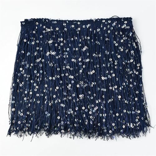 Pailletten-Fransen-Quasten-Spitze for Nähen von lateinamerikanischen Kleidern, Spitzenbesatz, DIY-Zubehör für DIY-Handarbeiten und Nähen(DarkBlue,20cm-1Meter) von YZDKR