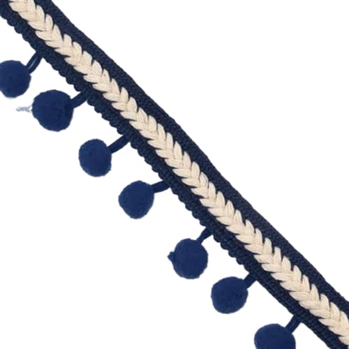PomPom-Besatzband, Quastenspitze, 1,2 cm, Pom-Pom-Ball, Vintage, bestickte Fransenbänder, Basteln, Spitze, DIY, Nähzubehör, Dekorationszubehör, Yards für DIY-Handarbeiten und Nähen(Dark blue) von YZDKR