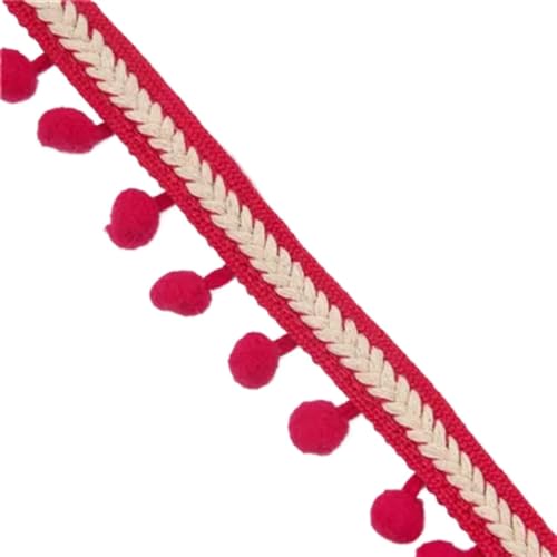 PomPom-Besatzband, Quastenspitze, 1,2 cm, Pom-Pom-Ball, Vintage, bestickte Fransenbänder, Basteln, Spitze, DIY, Nähzubehör, Dekorationszubehör, Yards für DIY-Handarbeiten und Nähen(Rose red) von YZDKR