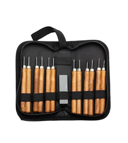 YZDKR 12 Teile/Satz Holz Griff Holz Carving Meißel Skalpell Werkzeuge Set Cutter Holz Carving Messer Set Hand Tool Kit für Schnitzerei, Holzbearbeitung, Tischlerei(Cloth Bag Set) von YZDKR