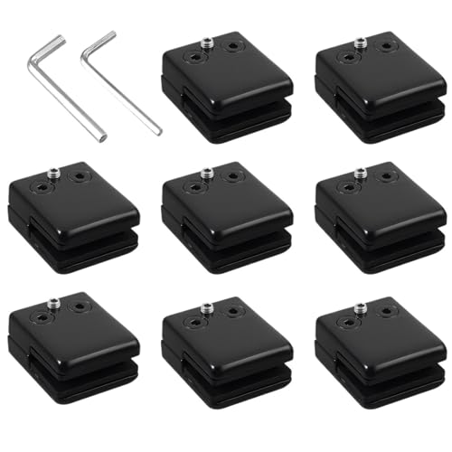 YZDKR 8 Stück quadratische Glasklemmen Edelstahl 304 Clip Flache Rückseite Halterung Regal Balustradenhalter Klemme 8–10 mm für Balustrade Treppenhandlauf(Black) von YZDKR
