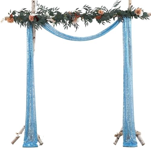 YZDKR Hochzeitsdekoration Gold Pailletten Bogen Drapieren Stoff Sheer Glitter Vorhang Drapieren Hintergrund Party Supplies Home Drapery Decor für Hochzeitshintergrund(Blue) von YZDKR