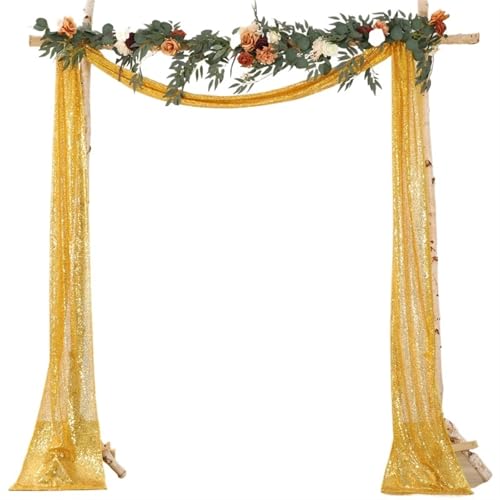 YZDKR Hochzeitsdekoration Gold Pailletten Bogen Drapieren Stoff Sheer Glitter Vorhang Drapieren Hintergrund Party Supplies Home Drapery Decor für Hochzeitshintergrund(Gold) von YZDKR